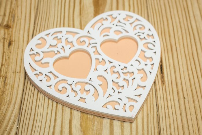 Сердечко под кольца "Ажурное" (14,5*13*0,8) МДФ 3мм, Персиково-белый, 1 шт.