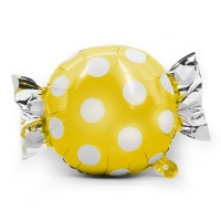 1 Шар (24''/61см) Фигура, Конфета, Белые точки, Желтый, 1 шт.