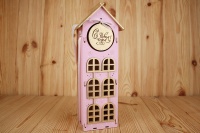 Подарочная упаковка "Новогодний домик" большой (13,5*11,5*36,5) МДФ 3мм, окрашен, Розовый, 1 шт.