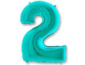 Шар (40"/102см) Цифра, "2", Тиффани (Голубая бирюза), в упаковке, 1 шт.