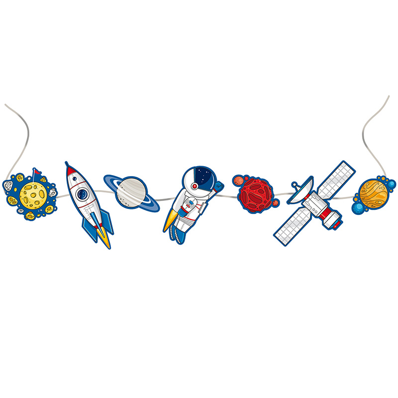 Гирлянда бумажная (220 см), "С Днем рождения", Космос, 1 шт. 