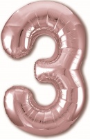 Шар (40''/102 см) Цифра, 3, Slim, Розовое Золото, в упаковке 1 шт.