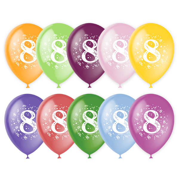 Шар (12"/30см) Цифра восемь, ассорти, П+Д (шелк), 2 ст. рис., 10 шт.