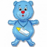 b4968c21325507eb11d338974c7f8e56 Шар (14''/36 см) Мини-фигура, Медвежонок-мальчик, Голубой, 1 шт.