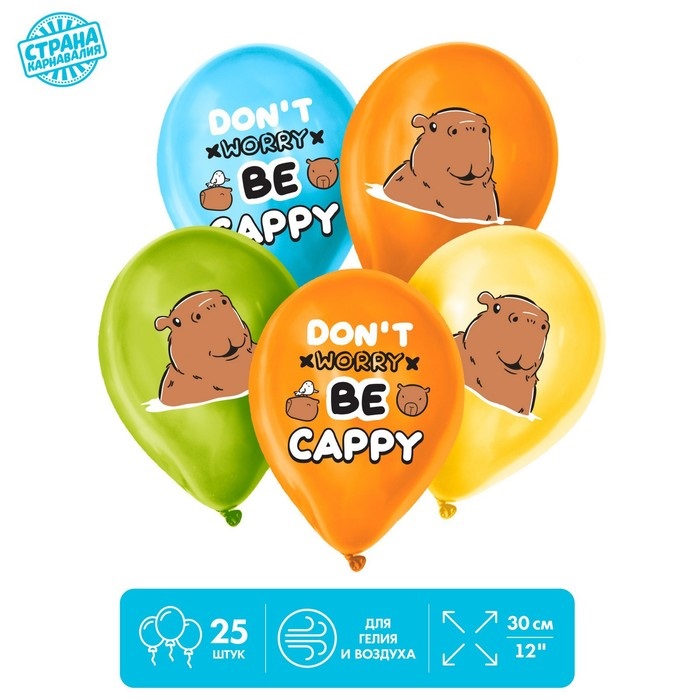 Шар (12"/30см) Капибара, Ассорти, пастель, 25 шт. 