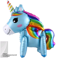 Безымянный Шар (23''/58 см) Ходячая Фигура, Радужный единорог, Голубой, 1 шт.