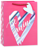 Пакет подарочный (23*18*10 см), Признание в любви (сверкающие сердечки), Розовый, Голография, 1 шт.