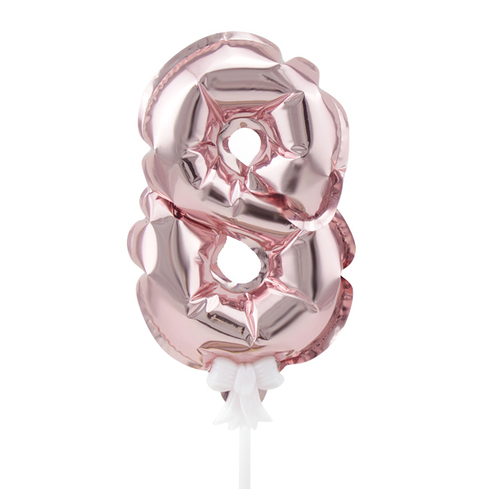 Шар (7"/18см) Цифра 8 Розовое золото, трубочка, держатель, в упаковке, 1 шт.