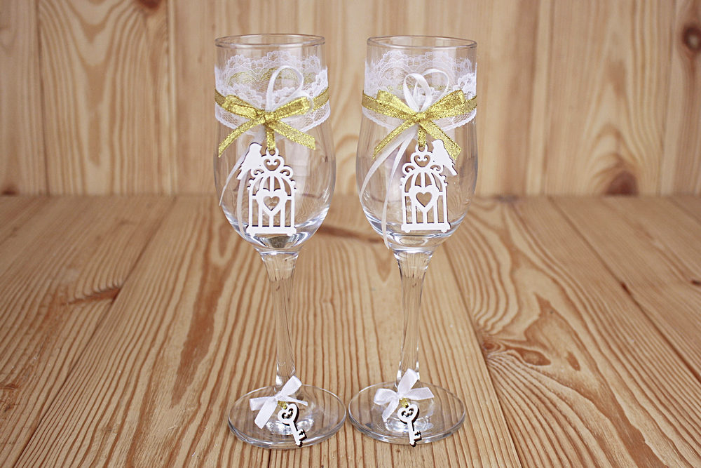 Бокалы ручной работы "Ренессанс" (6*6*20,5) Бокалы Тулип, оформл., Золото-белый, Уп-2 шт.