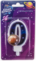 Свеча Цифра, 0 Космос, 9 см, 1 шт.