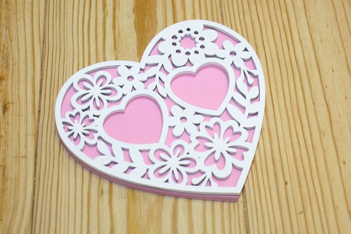 Сердечко под кольца с цветами (14,5*13*0,8) МДФ 3мм, Розово-белый, 1 шт.