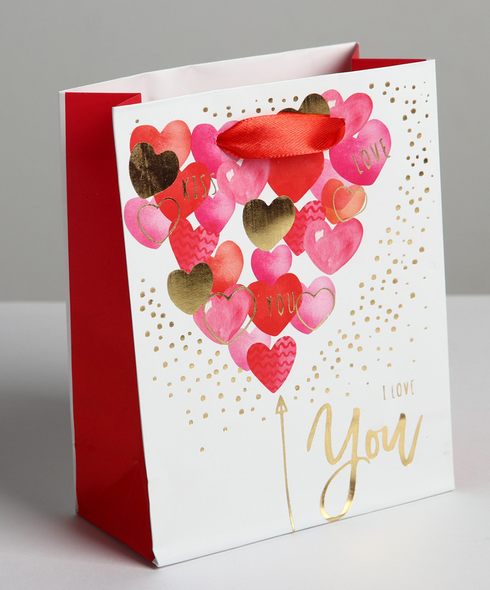 Пакет подарочный (12*15*5,5см), I love you, 1 шт.