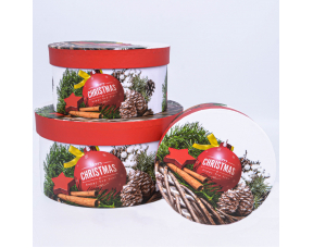 Коробка круглая (14*14*7,5см), Merry Christmas&Happy New Year, 1 шт.