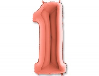 Шар (40"/102см) Цифра, "1", Розовое золото, в упаковке, 1 шт.