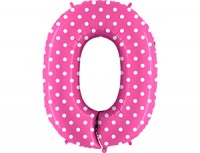Шар (40"/102см) Цифра, "0", Горошек на розовом, 1 шт.