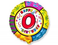 Шар (18"/45см) Круг, Цифра, "0", С днем рождения, 1 шт.