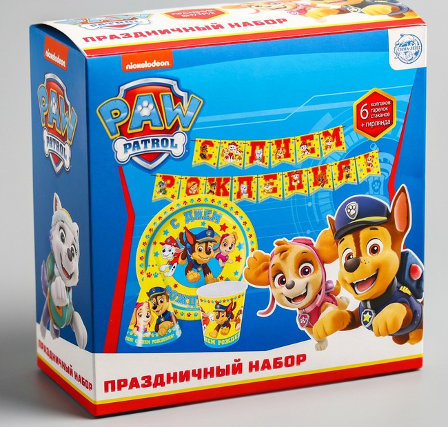 Набор бумажной посуды "С днем рождения!", Щенячий патруль, на 6 персон, 1 шт.