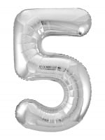 Шар (40"/102см) Цифра "5" Серебро Slim в упаковке, 1 шт.