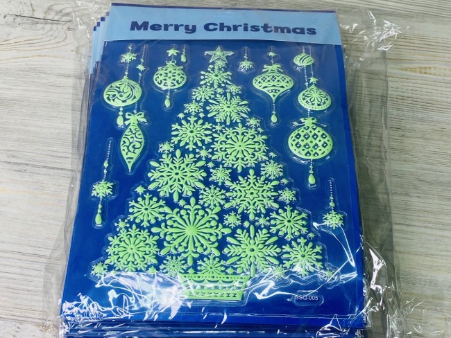 Наклейка на стекло (27*18см), Ёлка объемная, светящиеся в темноте, 1 шт.