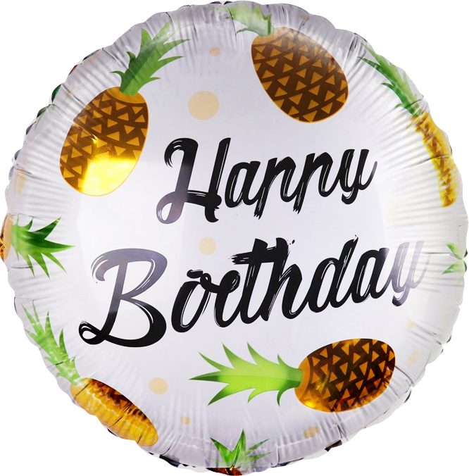 Шар (18''/46 см) Круг, С Днем рождения! (желтые ананасы), 1 шт.