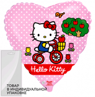 Шар (18''/45 см) Сердце, Hello Kitty, Котенок на велосипеде, Розовый, 1 шт. в упак.