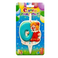 Свеча Цифра "0", Клоун, 1 шт.