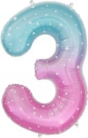 Шар (34''/86см) Цифра, 3 Нежные искры, Розовый, Градиент, 1 шт. в упак.
