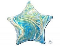 Шар (19''/48 см) Звезда, Мрамор, голубой, 1 шт.