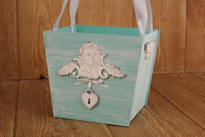 Подарочная упаковка с ангелом (16,5*12*14см), МДФ 3мм, окрашен. Тиффани-белый, 1 шт.