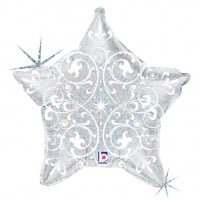 Шар (21"/53см) Звезда, Филигрань серебро, 1 шт.