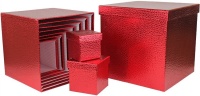 Коробка-куб (10,5*10,5см), Текстура кожи, Красный, Металлик, 1 шт.