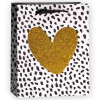 Пакет подарочный (23*18*10 см) Сердце, Золото/Черный, с блестками, 1 шт.