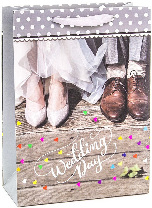 Пакет подарочный (22*30*10см) С Днем Свадьбы! разноцветные сердечки), 1шт.