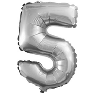 Шар с клапаном (15''/37см) Цифра, 5, Серебро, 1 шт.