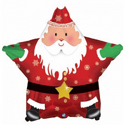 Шар (18''/46 см) Звезда, Санта: С Новым годом, Красный, 1 шт.