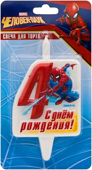 Свеча Цифра, 4 Человек-Паук, 12 см, 1 шт.