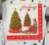 Салфетки бумажные (33*33см), "Елочки" с подарками, набор 20 шт.