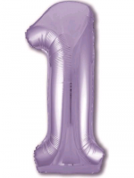Шар (40''/102 см) Цифра, 1, Slim, Сиреневый, в упаковке 1 шт.
