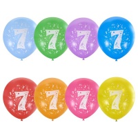 Шар (12"/30см) Цифра семь, ассорти, П+Д (шелк), 2 ст. рис., 10 шт.