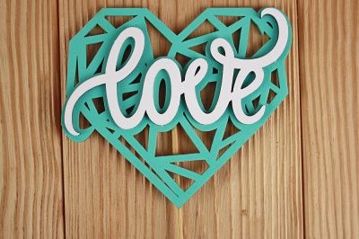 Топпер "Love" на геометрическом сердце, МДФ 3мм, Тиффани, 1 шт.