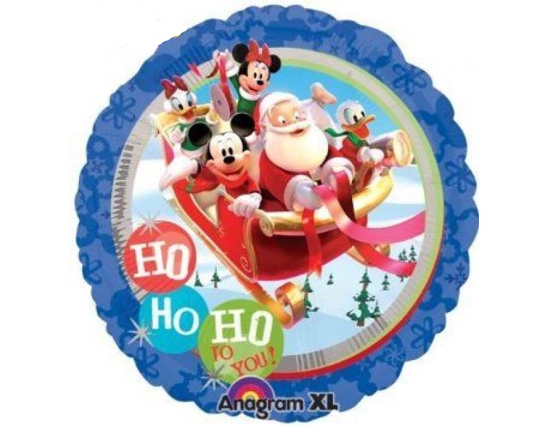 Шар (18"/45см) Круг, Санта и Микки с друзьями, 1 шт. 