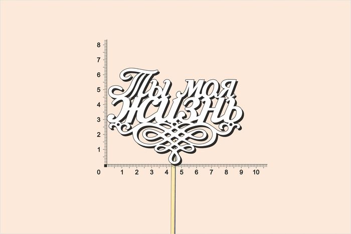 Топпер "Ты моя жизнь", окраш., на палочке (шир9см;выс.6,7см) МДФ, белый, 1шт.