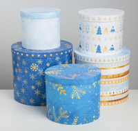 Коробка круглая (13×15×18см), Чудесные снежинки, 1 шт.