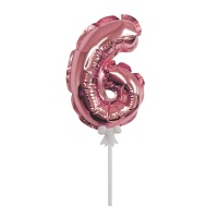 Шар (7"/18см) Цифра, 6, Rose Gold, самодув, фольга, 1шт.