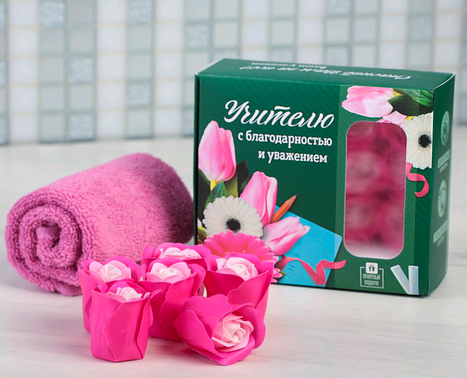 Подарочный набор "Учителю", мыльные лепестки 6 шт. и полотенце, 1 шт.