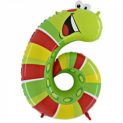 Шар (40''/102см) Цифра, "6", Гусеница, в упаковке, 1 шт.