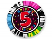 Шар (18"/45см) Круг, Цифра, "5", С днем рождения, 1 шт. 