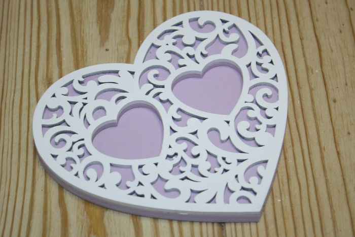 Сердечко под кольца "Ажурное" (14,5*13*0,8) МДФ 3мм, Лавандово-белый, 1 шт.