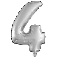 Шар с клапаном (15''/37см) Цифра, 4, Серебро, 1 шт.