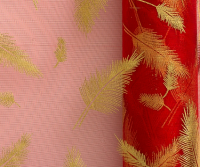 Органза (0,48*4,57м), Перья, золотой/красный, 1 шт.